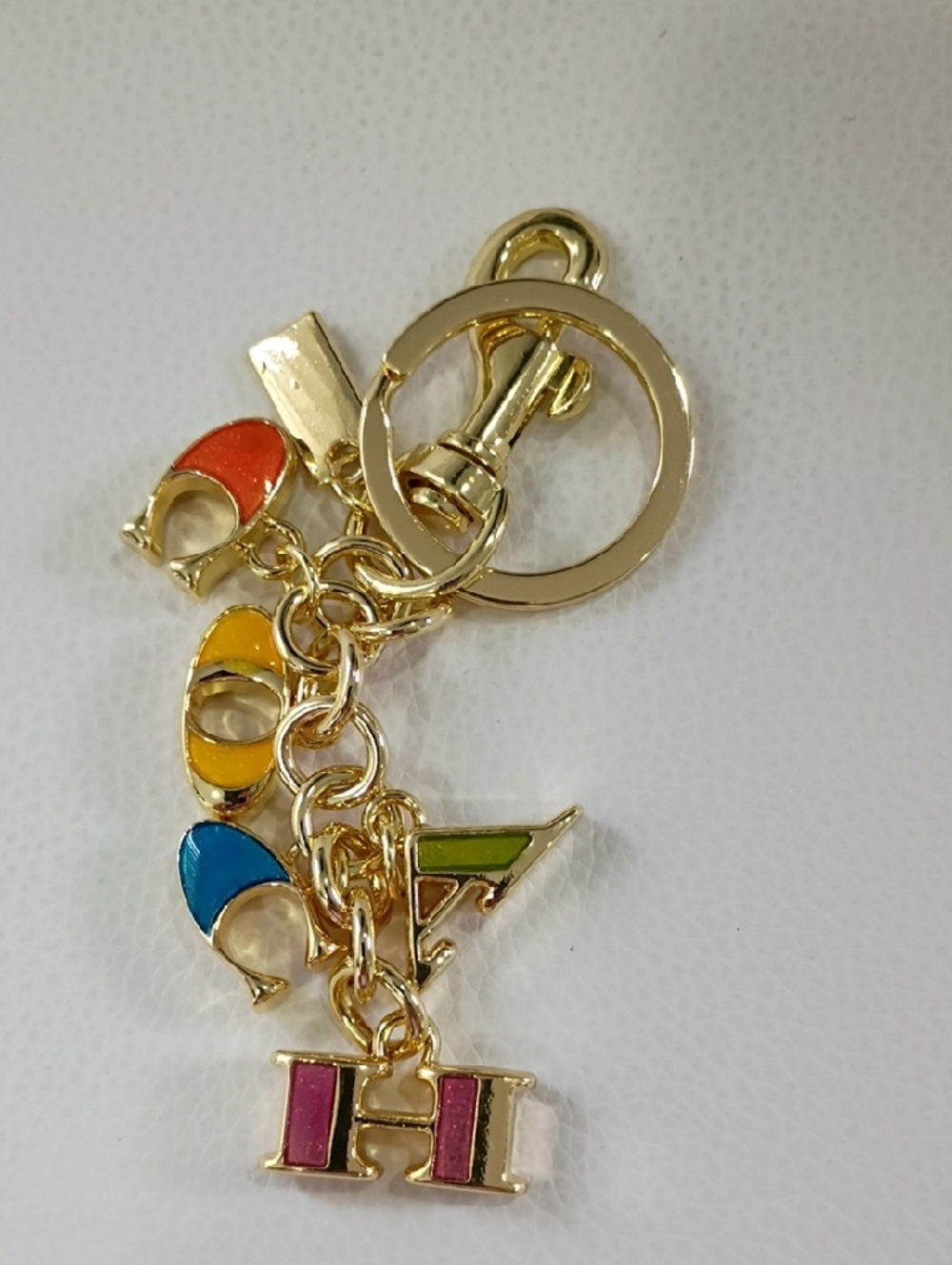 Gold-Tone Multicolor Letter and Charm Bag Charm/Keychain